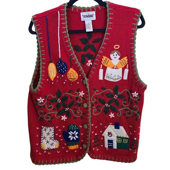 Vintage Embroidered Front Back Christmas Winter Y2K Sweater Vest Size XL - Picture 1 of 8